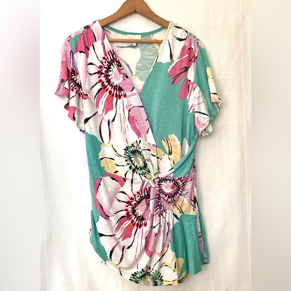 Anthropologie Deletta Vibrant Floral Wrap Blouse
